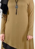 Tesettür giyim TURUNCU ŞERİT DETAYLI DÜZ TUNİK 2613