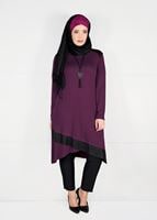 Tesettür giyim MOR ŞERİT DETAYLI DÜZ TUNİK 2613
