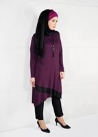 Tesettür giyim MOR ŞERİT DETAYLI DÜZ TUNİK 2613