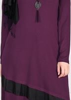 Tesettür giyim MOR ŞERİT DETAYLI DÜZ TUNİK 2613