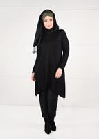 Tesettür giyim SİYAH ÖNÜ ŞERİT DETAYLI TUNİK 2616