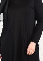 Tesettür giyim SİYAH ÖNÜ ŞERİT DETAYLI TUNİK 2616