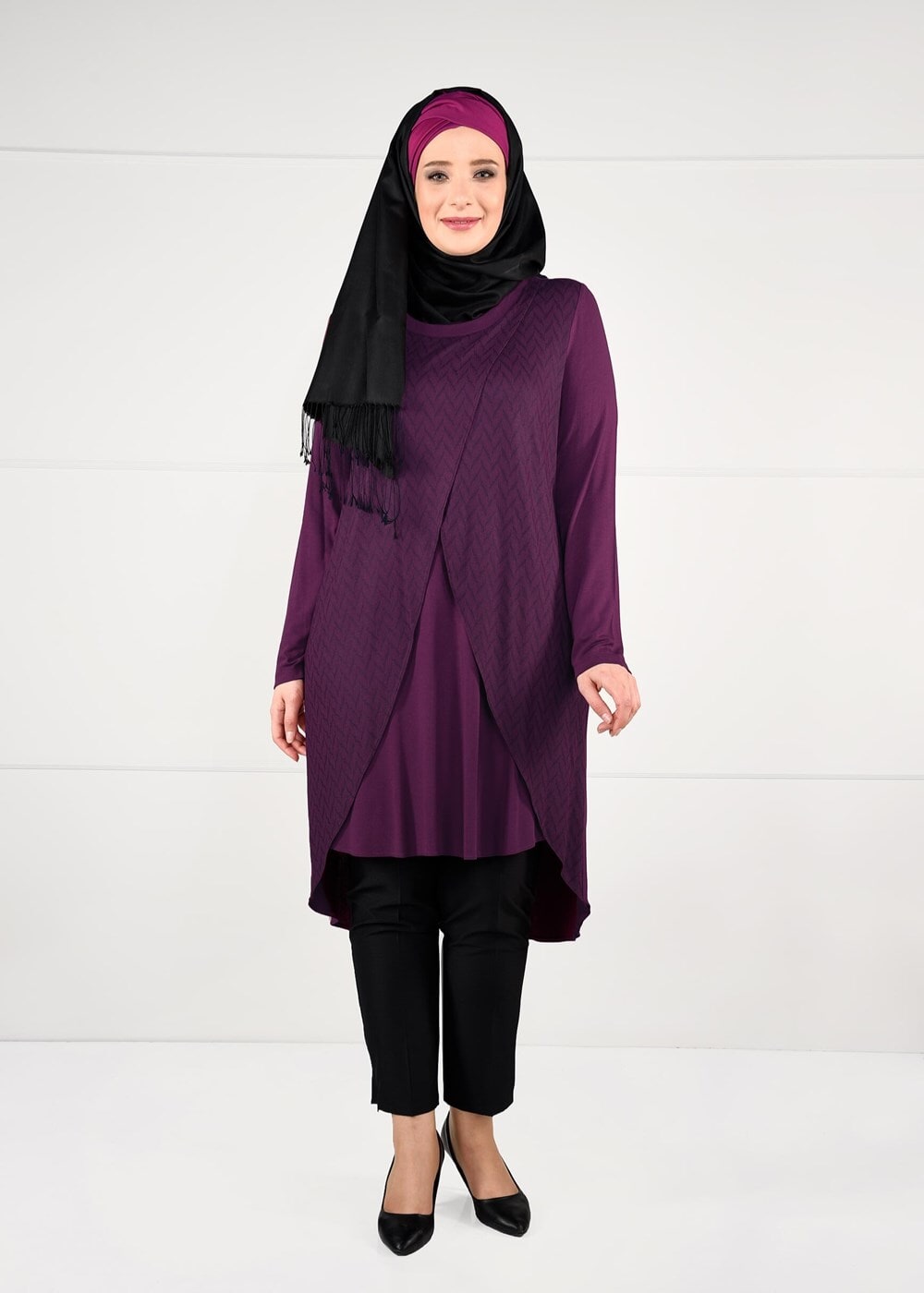 Tesettür giyim FUŞYA DESENLİ ANVELOP TUNİK 2620