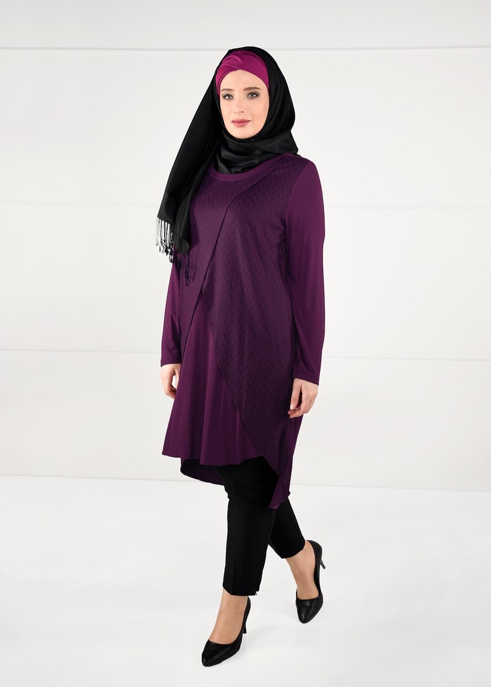 Tesettür giyim FUŞYA DESENLİ ANVELOP TUNİK 2620