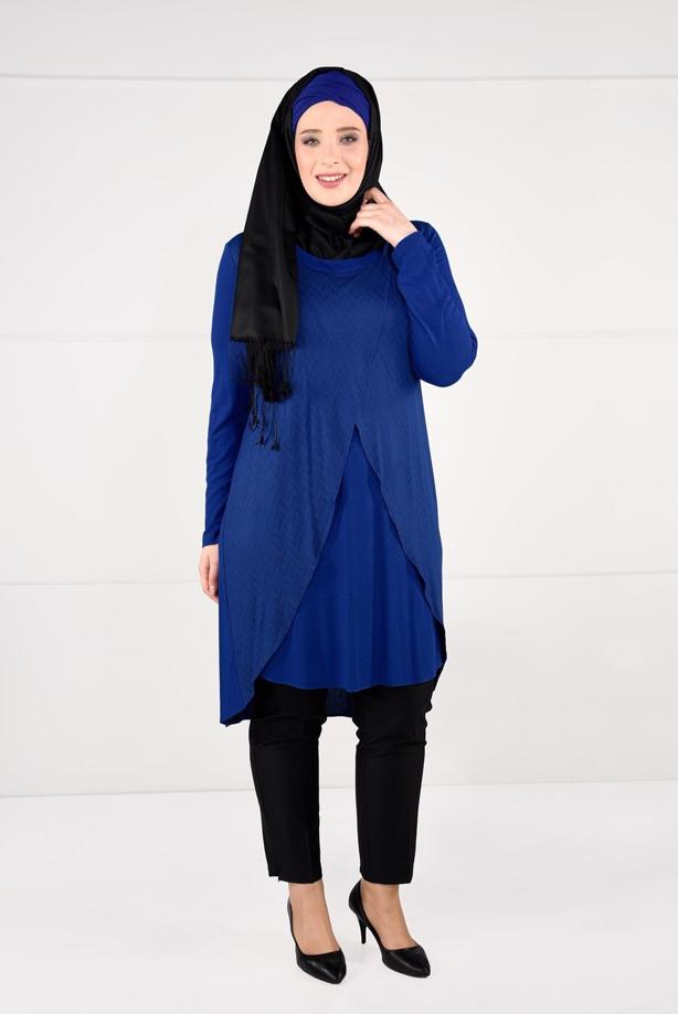 Vêtements hijab BLEU MARINE TUNIQUE À PORTEFEUILLE 2620 - TRENDTESETTÜR