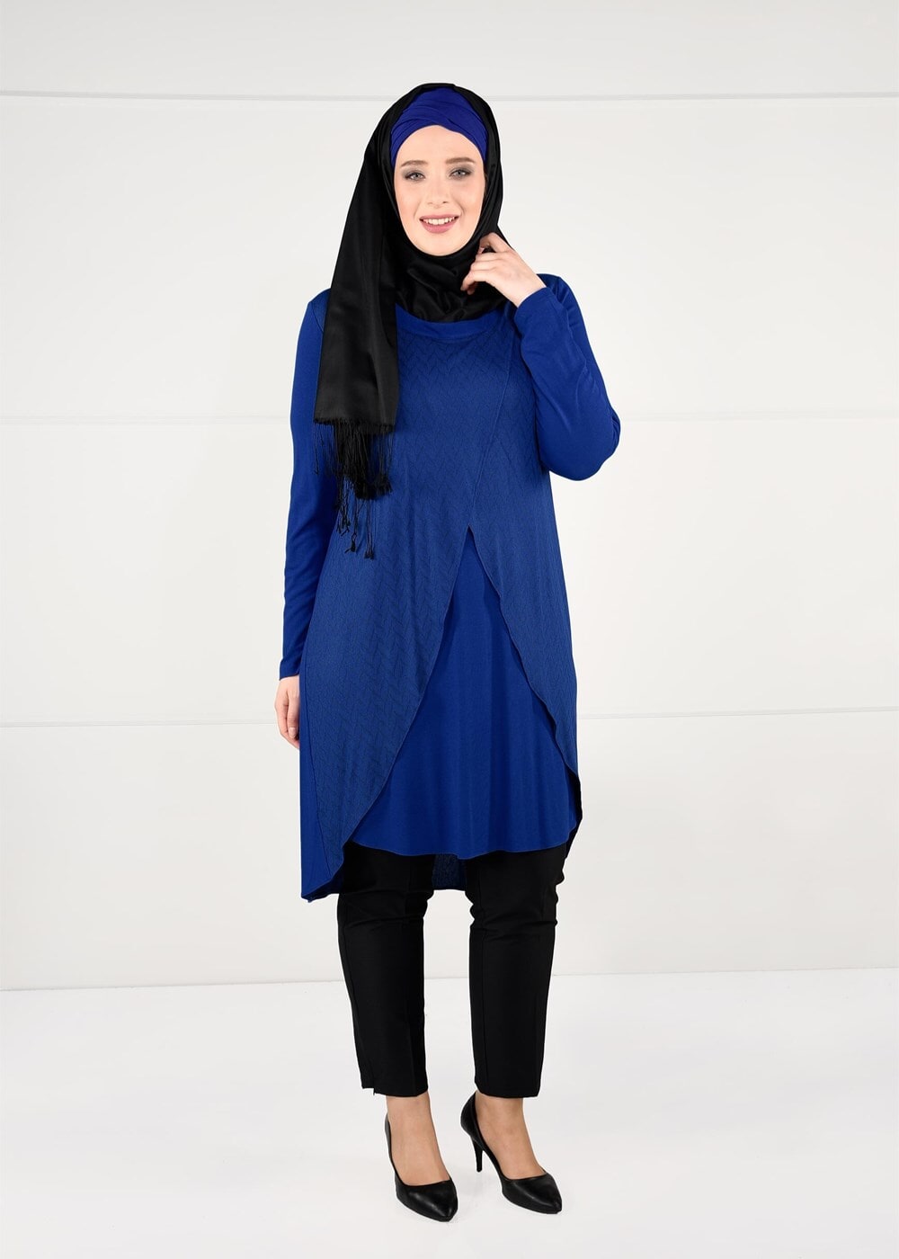Tesettür giyim LACİVERT DESENLİ ANVELOP TUNİK 2620