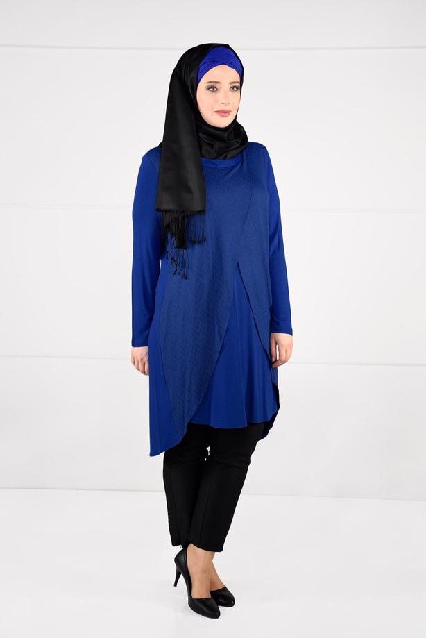 Vêtements hijab BLEU MARINE TUNIQUE À PORTEFEUILLE 2620 - TRENDTESETTÜR