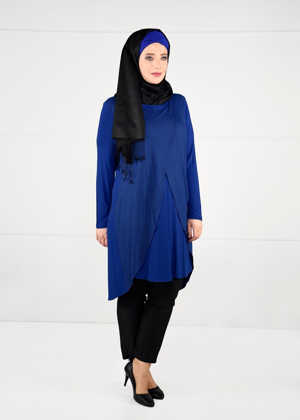 Tesettür giyim LACİVERT DESENLİ ANVELOP TUNİK 2620