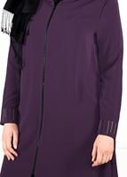Tesettür giyim MOR MANŞETLERİ KAPÜŞONU NAKIŞ DETAYLI FERMUARLI TUNİK 2622