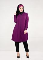 Tesettür giyim FUŞYA MANŞETLERİ KAPÜŞONU NAKIŞ DETAYLI FERMUARLI TUNİK 2622