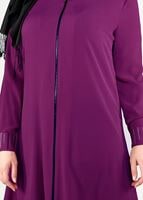Tesettür giyim FUŞYA MANŞETLERİ KAPÜŞONU NAKIŞ DETAYLI FERMUARLI TUNİK 2622