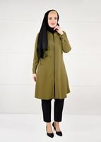 Tesettür giyim YEŞİL MANŞETLERİ KAPÜŞONU NAKIŞ DETAYLI FERMUARLI TUNİK 2622