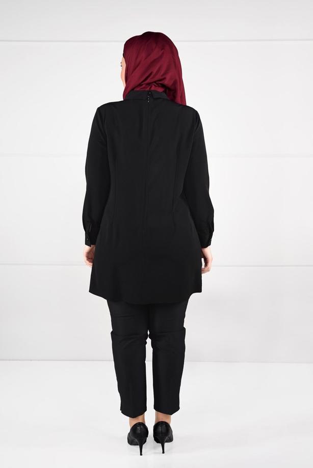 Vêtements hijab NOIR TUNIQUE EN CRÊP À BRODÉE 2624 - TRENDTESETTÜR