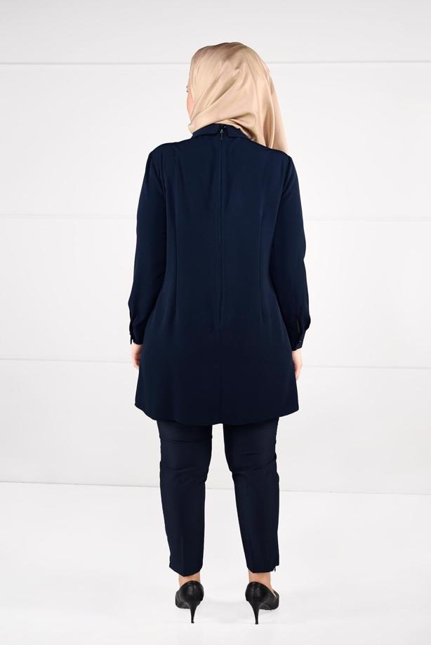 Vêtements hijab BLEU MARINE TUNIQUE EN CRÊP À BRODÉE 2624 - TRENDTESETTÜR