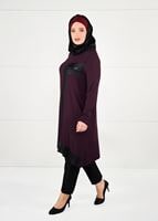 Tesettür giyim BORDO ŞERİT DETAYLI TUNİK 2626