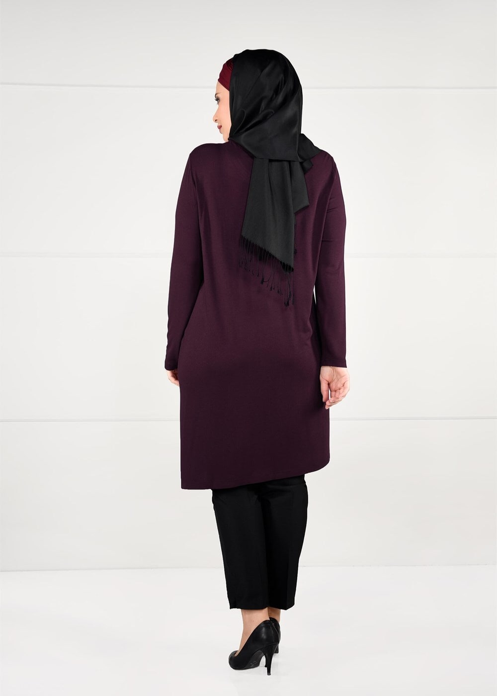 Tesettür giyim BORDO ŞERİT DETAYLI TUNİK 2626