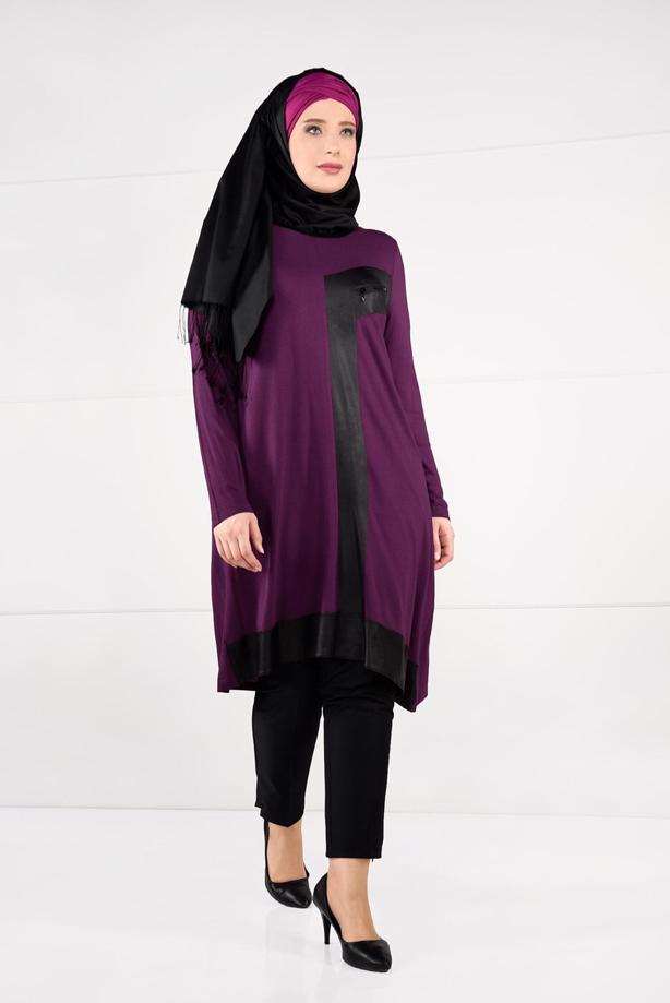 Vêtements hijab POURPRE TUNIQUE À RAYURES 2626 - TRENDTESETTÜR