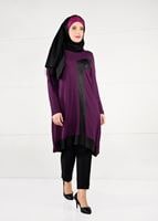 Tesettür giyim MOR ŞERİT DETAYLI TUNİK 2626