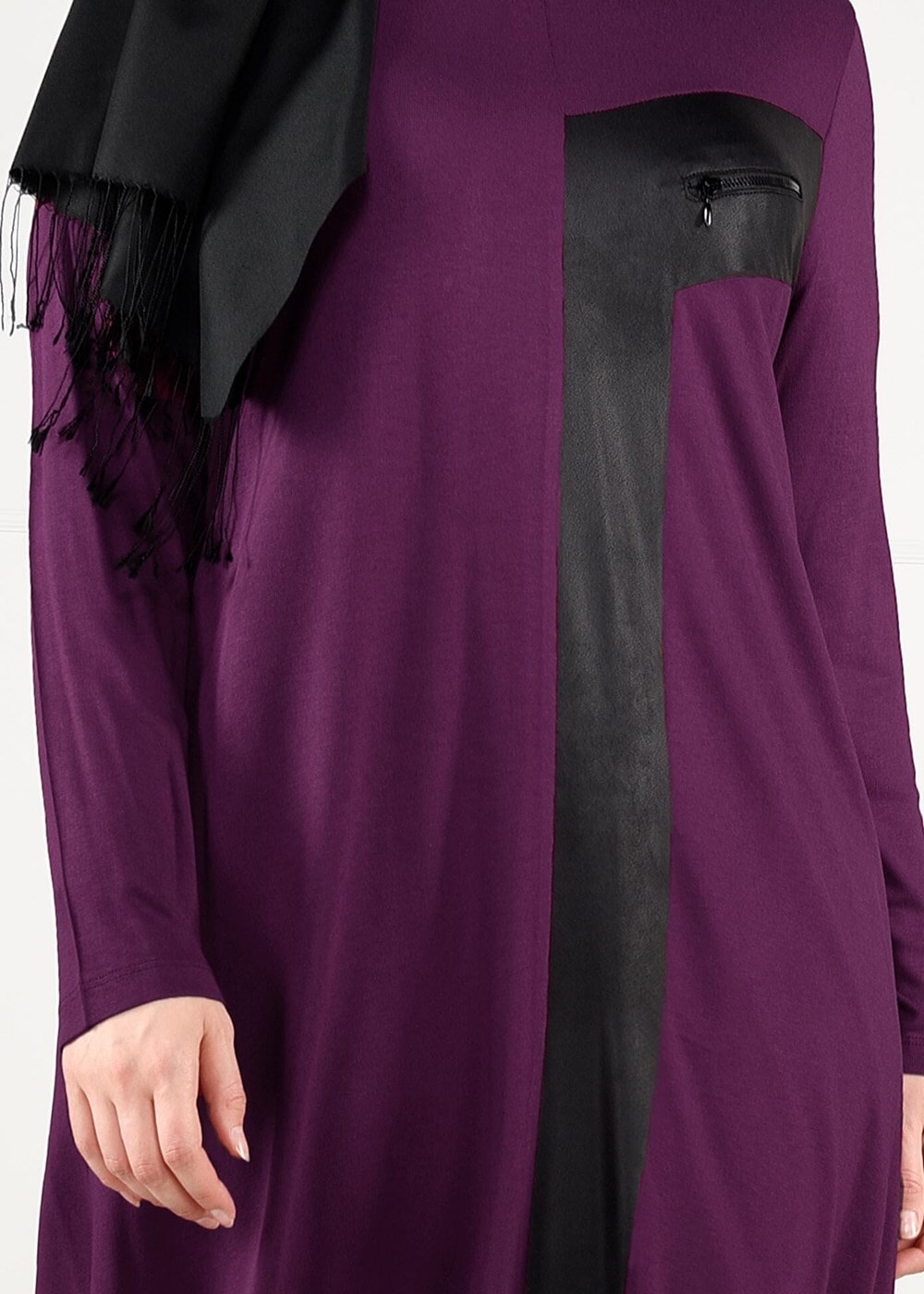 Tesettür giyim MOR ŞERİT DETAYLI TUNİK 2626