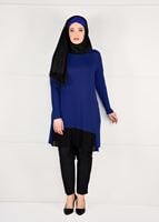 Tesettür giyim LACİVERT ŞİFON PİLİSE DETAYLI ÖRME TUNİK 2627