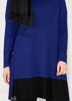 Tesettür giyim LACİVERT ŞİFON PİLİSE DETAYLI ÖRME TUNİK 2627