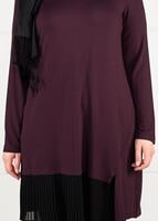 Tesettür giyim BORDO ŞİFON PİLİSE DETAYLI ÖRME TUNİK 2627