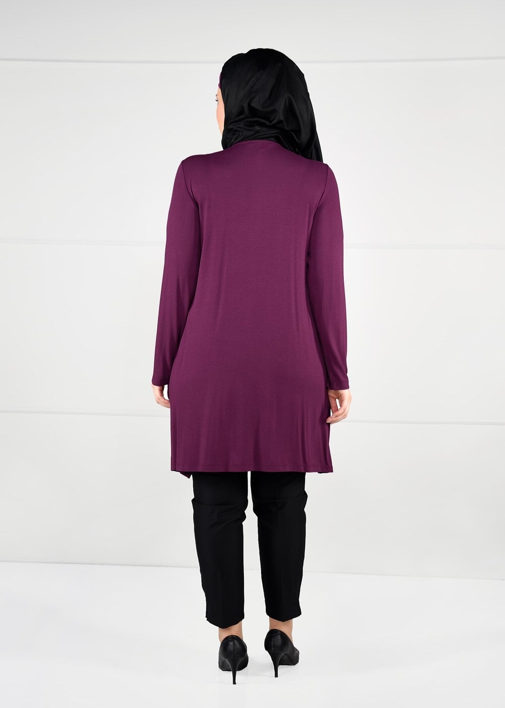 Tesettür giyim MOR ŞİFON PİLİSE DETAYLI ÖRME TUNİK 2627