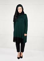 Tesettür giyim YEŞİL ŞİFON PİLİSE DETAYLI ÖRME TUNİK 2627
