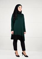 Tesettür giyim YEŞİL ŞİFON PİLİSE DETAYLI ÖRME TUNİK 2627
