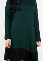Tesettür giyim YEŞİL ŞİFON PİLİSE DETAYLI ÖRME TUNİK 2627