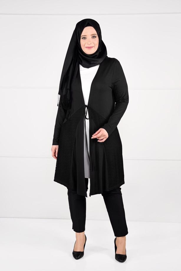 Vêtements hijab NOIR CARDIGAN EN TRICOT À TAILLE-NOUÉE  2628 - TRENDTESETTÜR