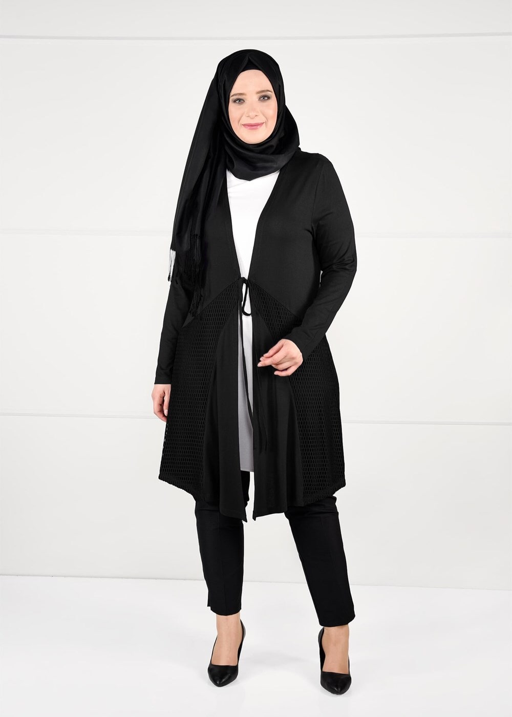 Vêtements hijab NOIR CARDIGAN EN TRICOT À TAILLE-NOUÉE  2628