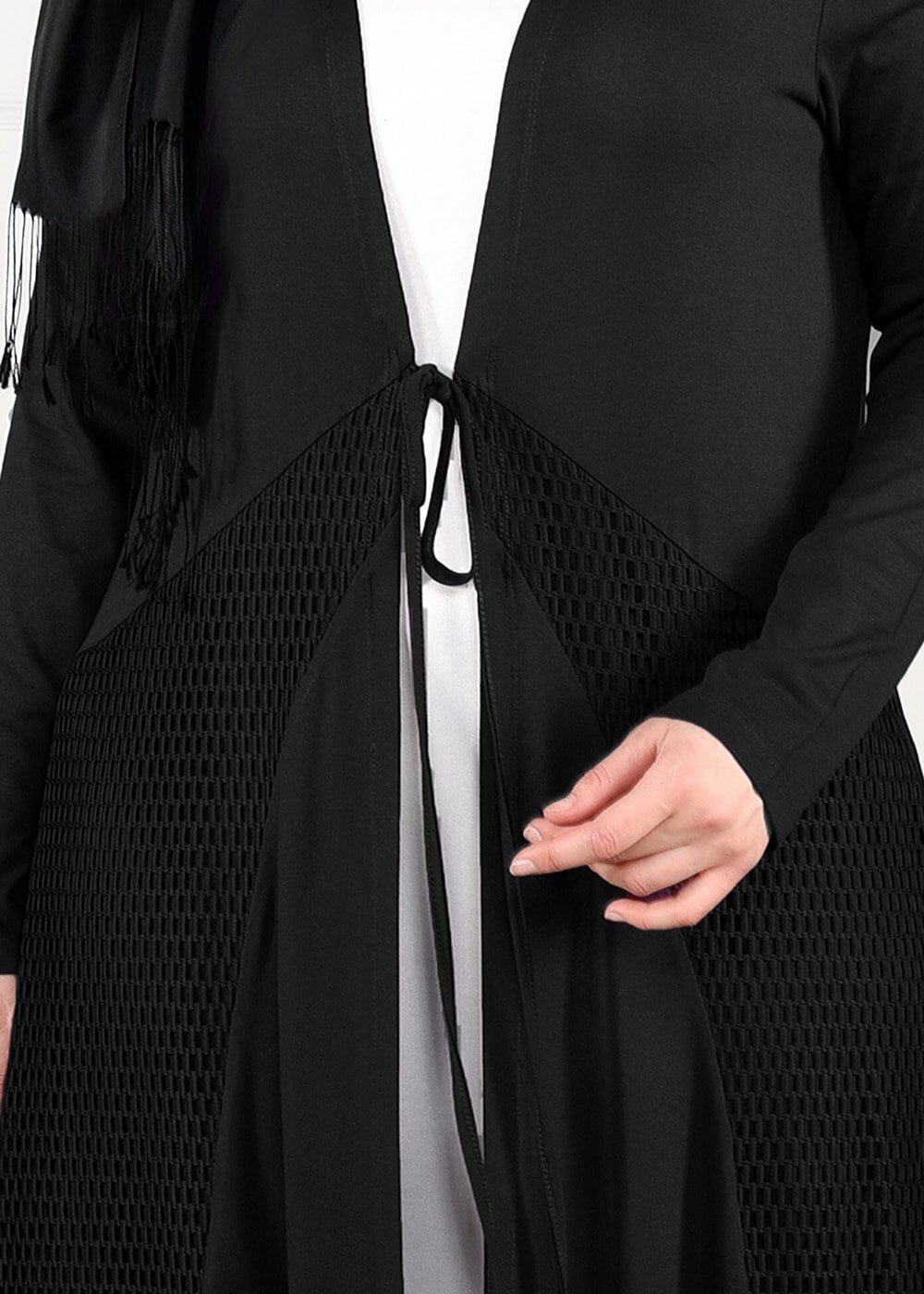 Vêtements hijab NOIR CARDIGAN EN TRICOT À TAILLE-NOUÉE  2628