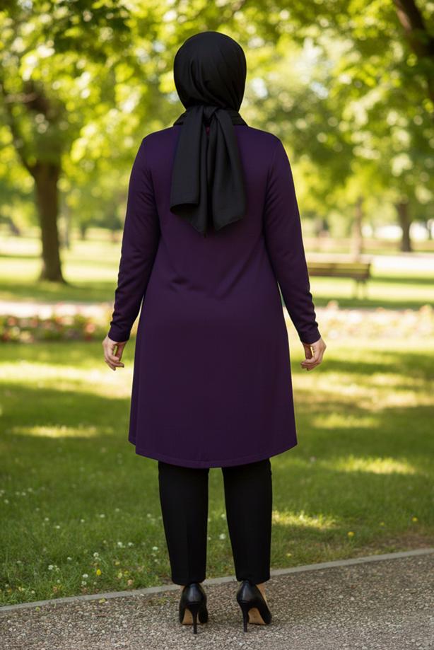 Vêtements hijab POURPRE CARDIGAN DÉTAILLÉ À NOUER T 2628 - TRENDTESETTÜR