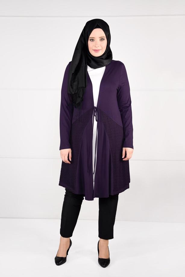 Vêtements hijab POURPRE CARDIGAN EN TRICOT À TAILLE-NOUÉE  2628 - TRENDTESETTÜR
