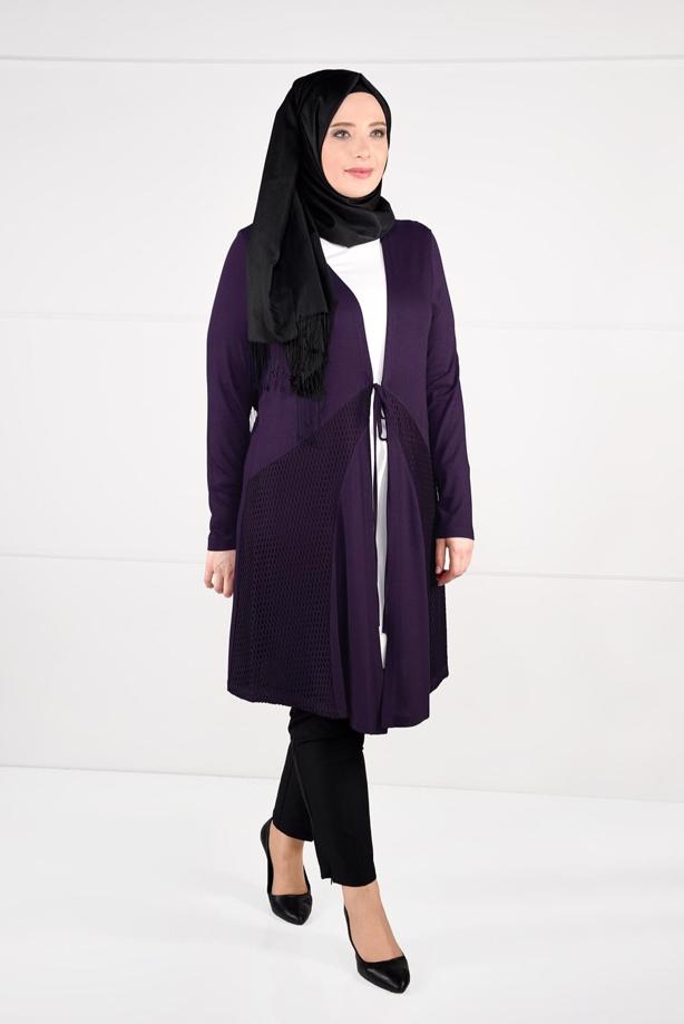 Vêtements hijab POURPRE CARDIGAN EN TRICOT À TAILLE-NOUÉE  2628 - TRENDTESETTÜR