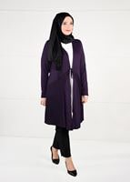 Tesettür giyim MOR BELDEN BAĞCIKLI FİLE DETAYLI ÖRME HIRKA 2628