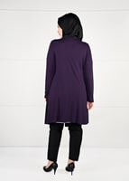 Tesettür giyim MOR BELDEN BAĞCIKLI FİLE DETAYLI ÖRME HIRKA 2628