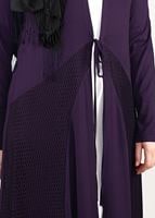Tesettür giyim MOR BELDEN BAĞCIKLI FİLE DETAYLI ÖRME HIRKA 2628