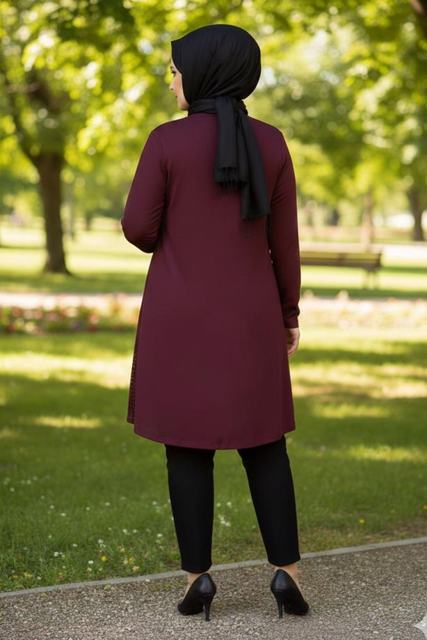 Vêtements hijab ROUGE BORDEAUX CARDIGAN DÉTAILLÉ À NOUER T 2628 - TRENDTESETTÜR