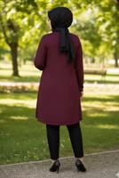 Tesettür giyim BORDO BELDEN BAĞCIKLI FİLE DETAYLI ÖRME HIRKA T 2628
