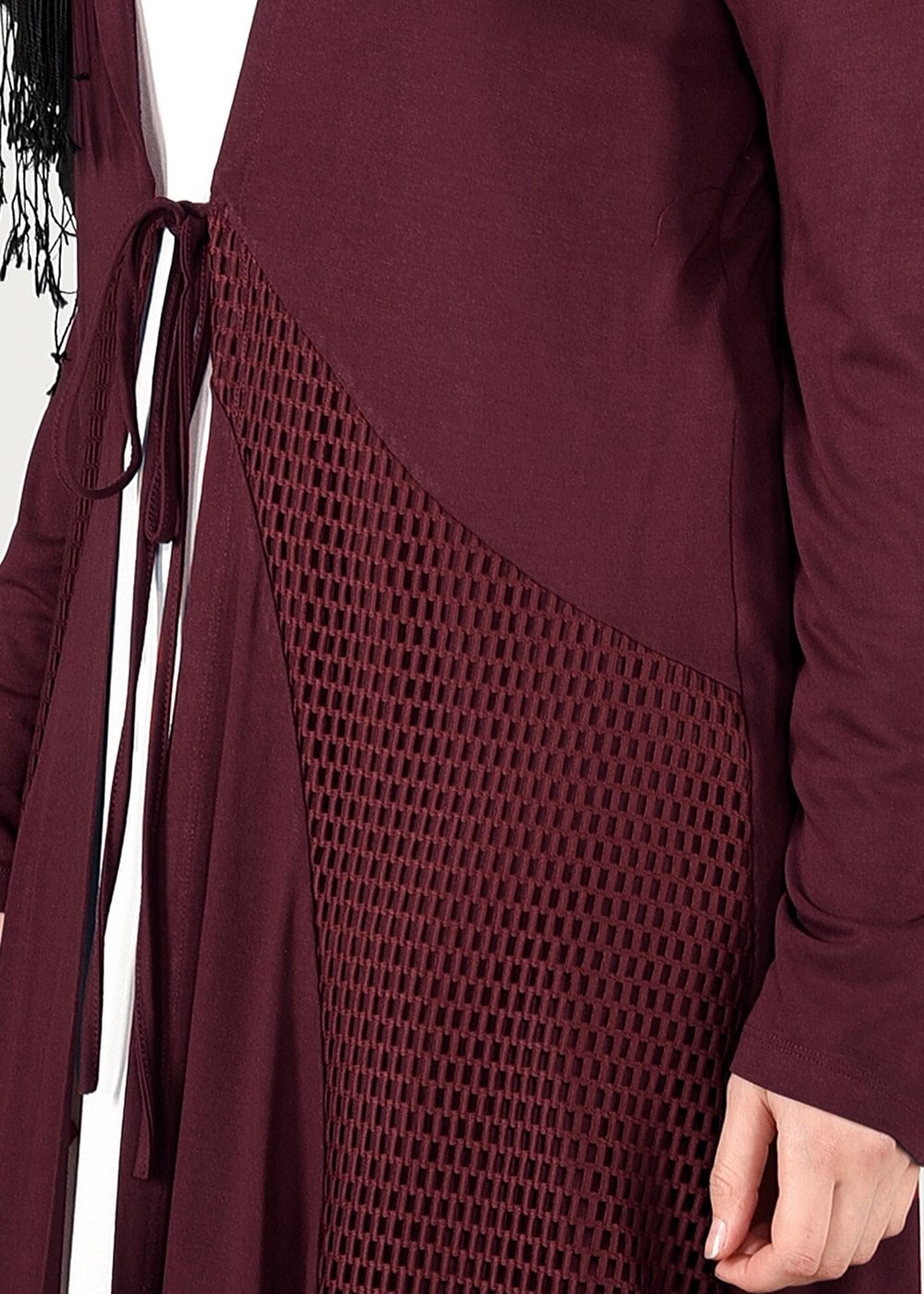 Vêtements hijab ROUGE BORDEAUX CARDIGAN EN TRICOT À TAILLE-NOUÉE  2628