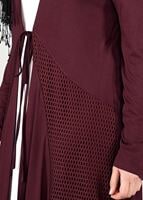 Hijab clothing CLARET RED TIE-FRONT FISHNET CARDIGAN 2628