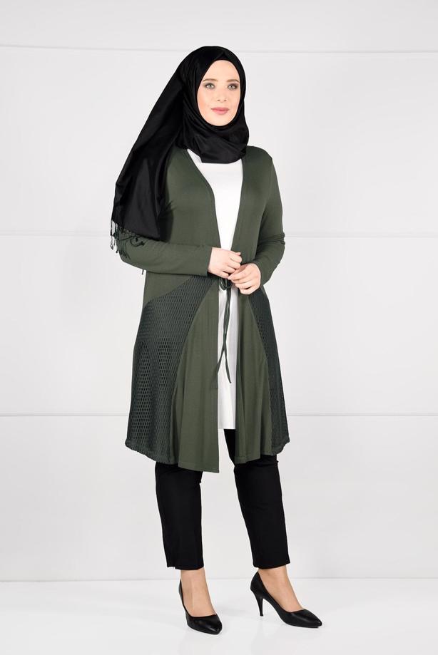 Vêtements hijab KAKI CARDIGAN EN TRICOT À TAILLE-NOUÉE  2628 - TRENDTESETTÜR