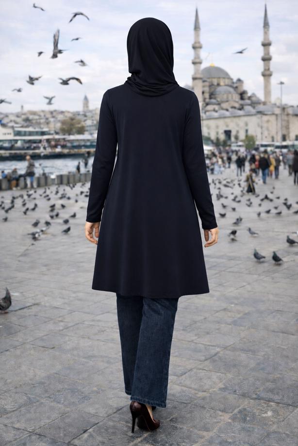 Vêtements hijab BLEU MARINE CARDIGAN DÉTAILLÉ À NOUER T 2628 - TRENDTESETTÜR