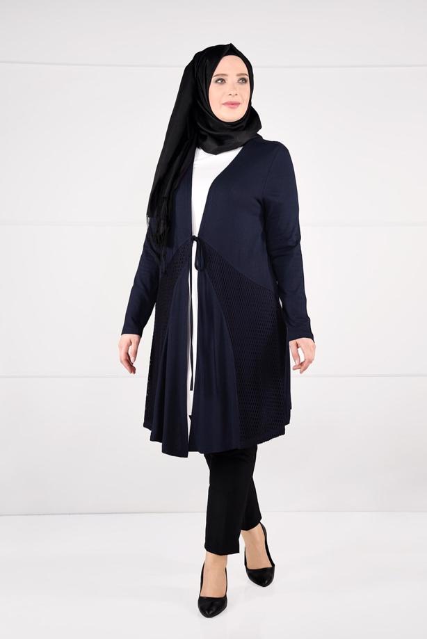 Vêtements hijab BLEU MARINE CARDIGAN EN TRICOT À TAILLE-NOUÉE  2628 - TRENDTESETTÜR