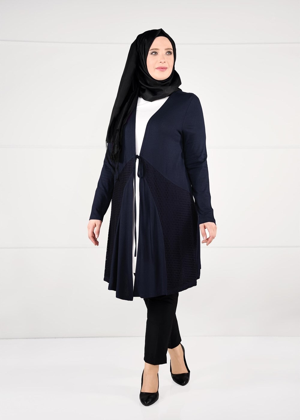 Vêtements hijab BLEU MARINE CARDIGAN EN TRICOT À TAILLE-NOUÉE  2628