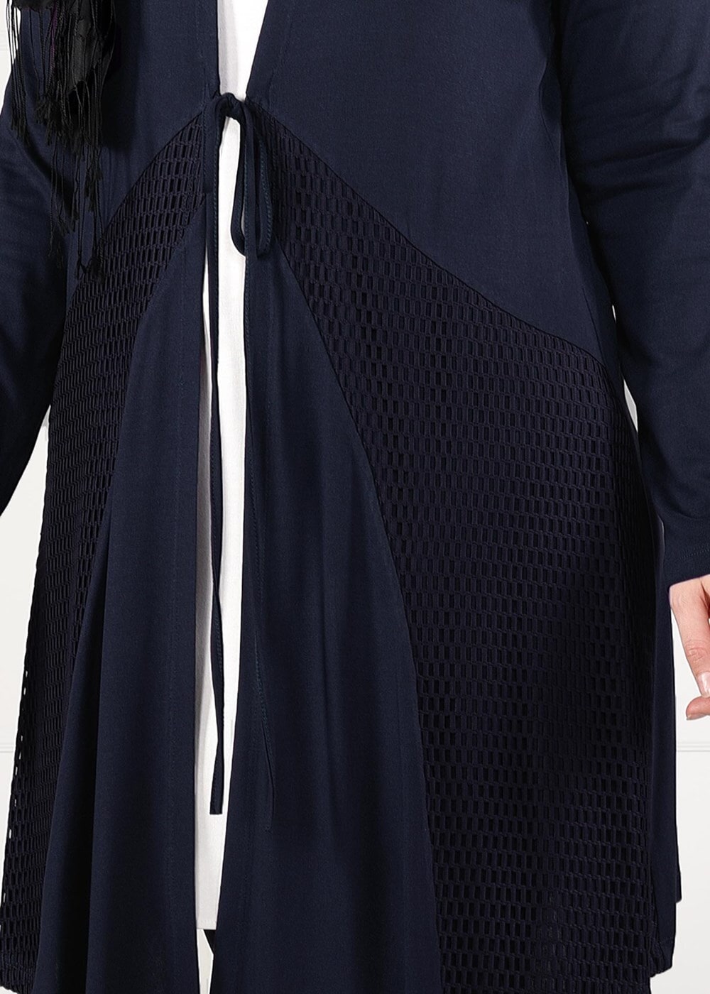 Hijab clothing NAVY BLUE TIE-FRONT FISHNET CARDIGAN 2628