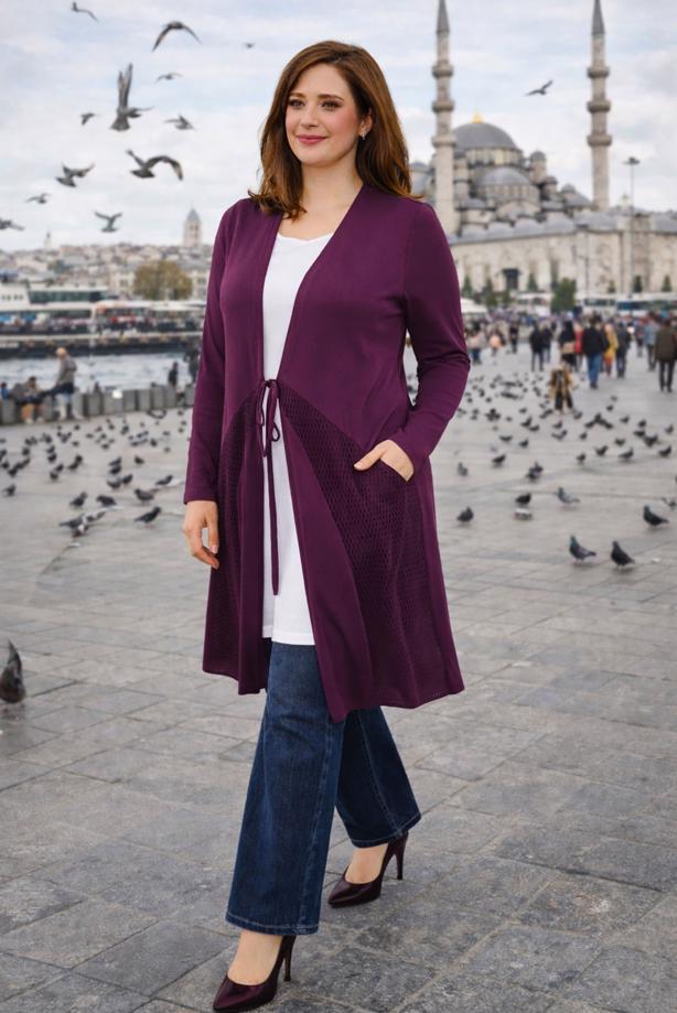 Vêtements hijab POURPRE CARDIGAN DÉTAILLÉ À NOUER T 2628 - TRENDTESETTÜR