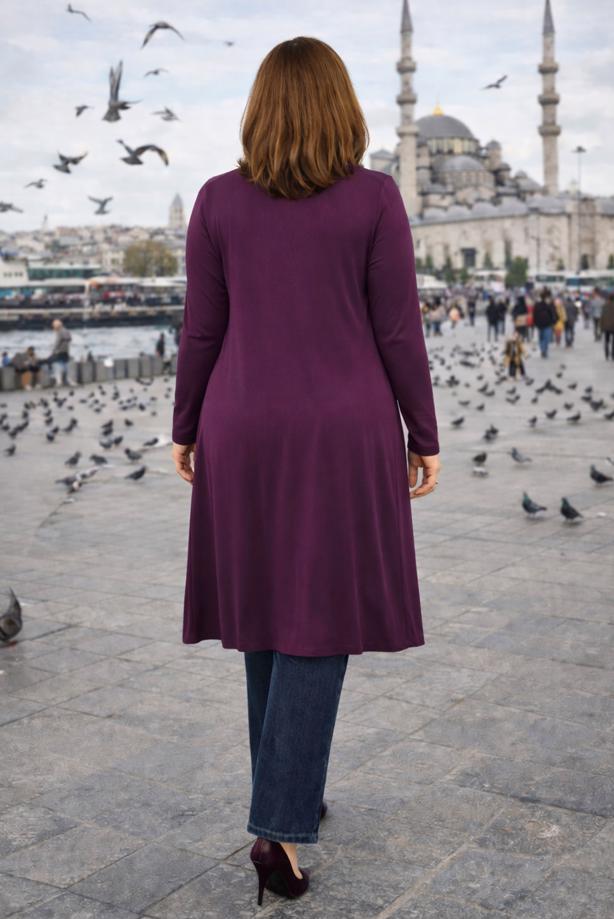 Vêtements hijab POURPRE CARDIGAN DÉTAILLÉ À NOUER T 2628 - TRENDTESETTÜR